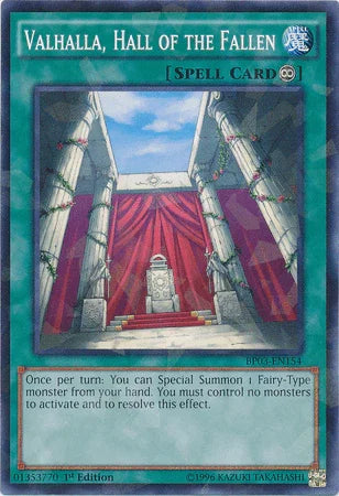 1st Edition, Battle Pack 3: Monster League, Continuous Spell, Shatterfoil Rare, Spell Valhalla, Hall of the Fallen [BP03-EN154] Shatterfoil Rare - Trading Card World