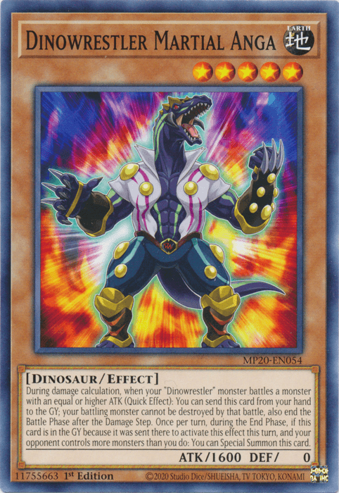 1st Edition, 2020 Tin of Lost Memories, Common, Dinosaur, Earth, Effect Monster Dinowrestler Martial Anga [MP20-EN054] Common - Trading Card World