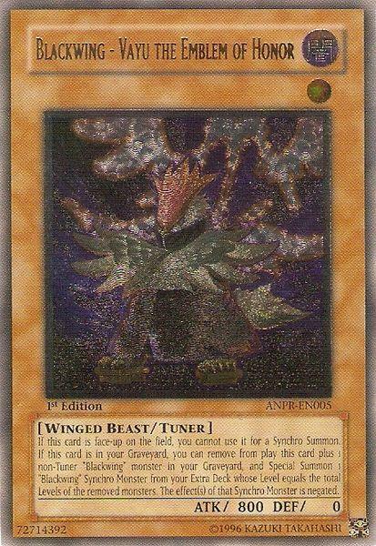 1st Edition, Ancient Prophecy, Dark, Tuner Monster, Ultimate Rare, Unlimited, Winged Beast Blackwing - Vayu the Emblem of Honor (UTR) [ANPR-EN005] Ultimate Rare - Trading Card World