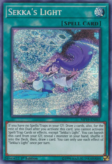 1st Edition, 2019 Gold Sarcophagus Tin Mega Pack, Normal Spell, Prismatic Secret Rare, Spell, Unlimited Sekka's Light [MP19-EN041] Prismatic Secret Rare - Trading Card World