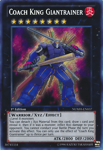 1st Edition, Fire, Number Hunters, Secret Rare, Unlimited, Warrior, Xyz/Effect Monster Coach King Giantrainer [NUMH-EN037] Secret Rare - Trading Card World