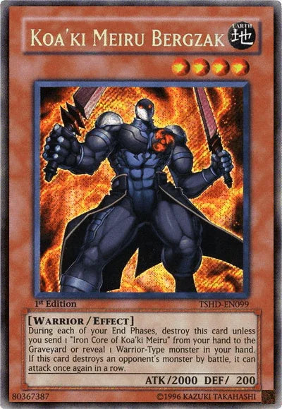 1st Edition, Earth, Effect Monster, Secret Rare, The Shining Darkness, Unlimited, Warrior Koa'ki Meiru Bergzak [TSHD-EN099] Secret Rare - Trading Card World