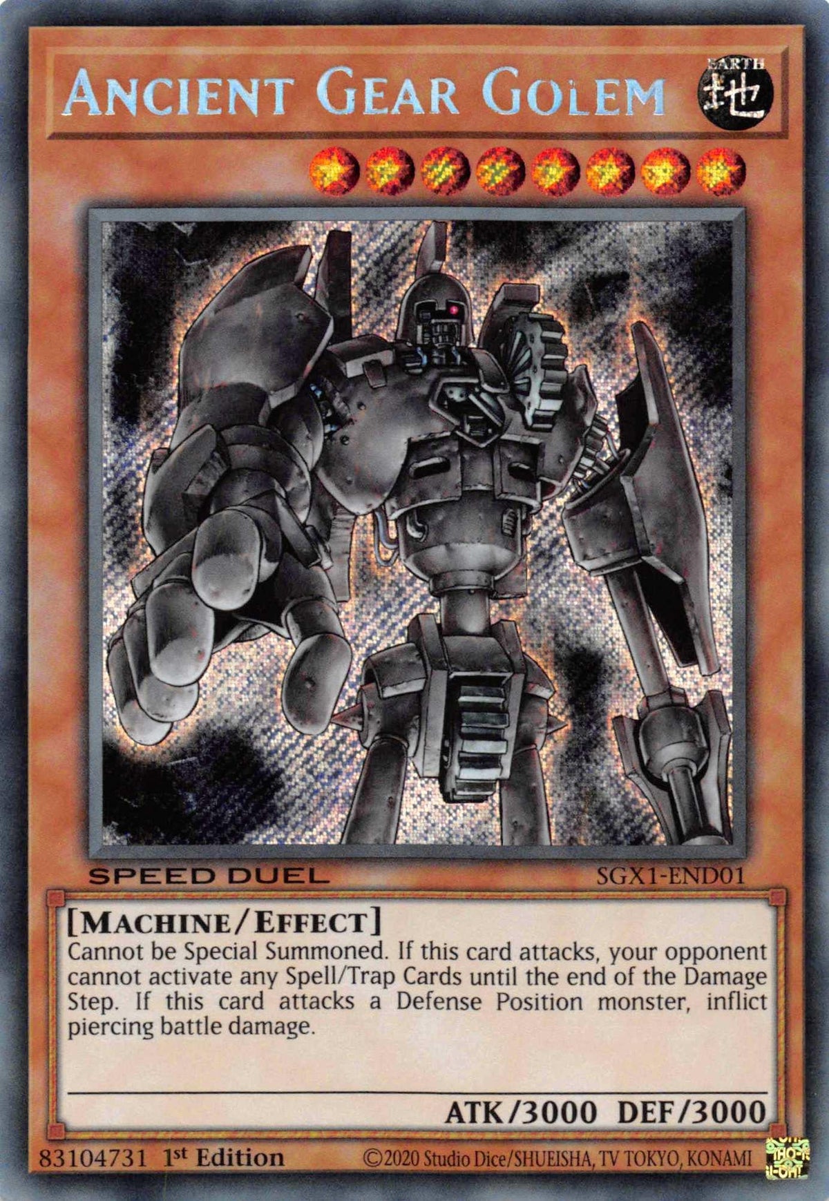 1st Edition, Earth, Effect Monster, Machine, Secret Rare, Speed Duel GX: Duel Academy Box Ancient Gear Golem [SGX1-END01] Secret Rare - Trading Card World