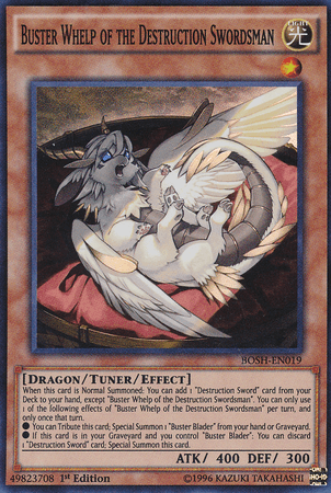 1st Edition, Breakers of Shadow, Dragon, Light, Super Rare, Tuner/Effect Monster, Unlimited Buster Whelp of the Destruction Swordsman [BOSH-EN019] Super Rare - Trading Card World