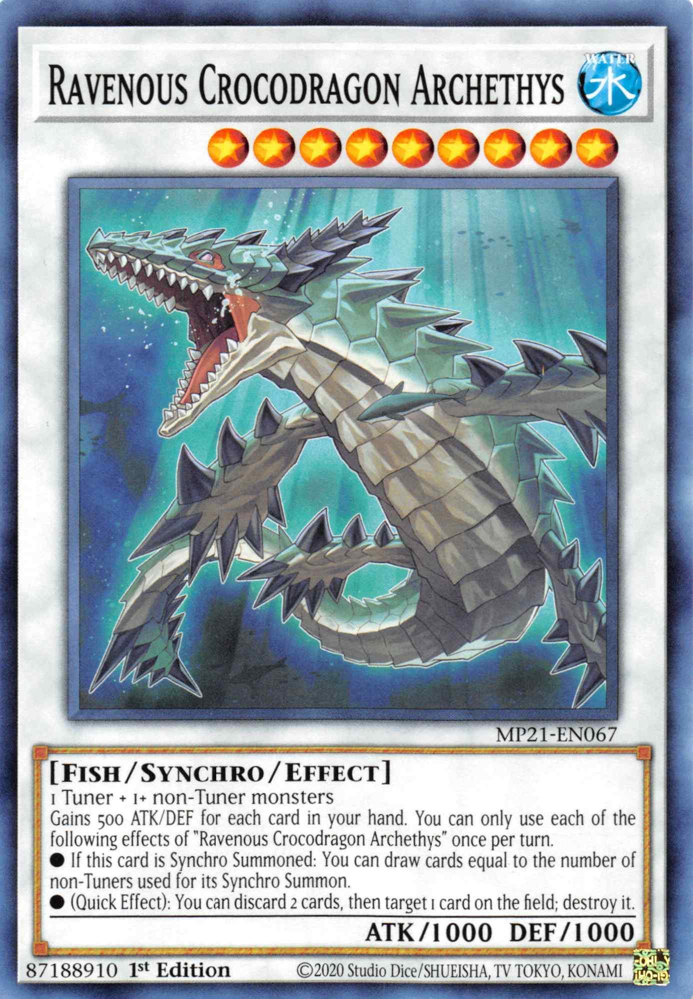 1st Edition, 2021 Tin of Ancient Battles, Common, Fish, Synchro/Effect Monster, Water Ravenous Crocodragon Archethys [MP21-EN067] Common - Trading Card World