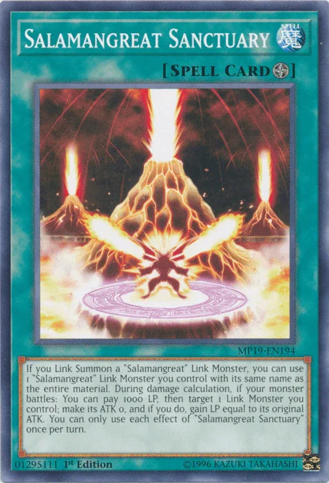 1st Edition, 2019 Gold Sarcophagus Tin Mega Pack, Common, Field Spell, Spell, Unlimited Salamangreat Sanctuary [MP19-EN194] Common - Trading Card World