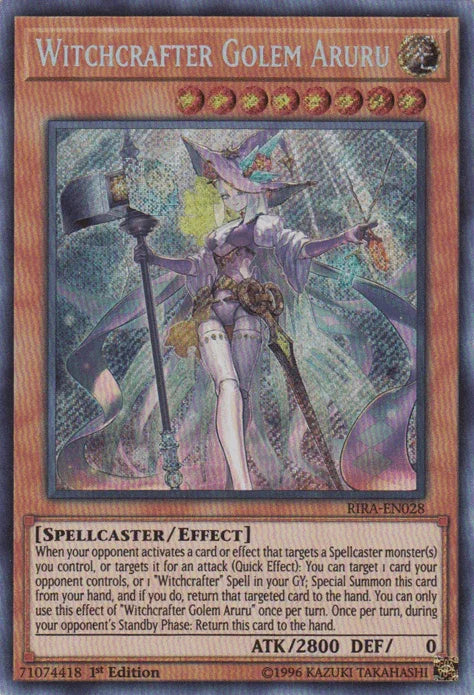 1st Edition, Effect Monster, Light, Rising Rampage, Secret Rare, Spellcaster, Unlimited Witchcrafter Golem Aruru [RIRA-EN028] Secret Rare - Trading Card World