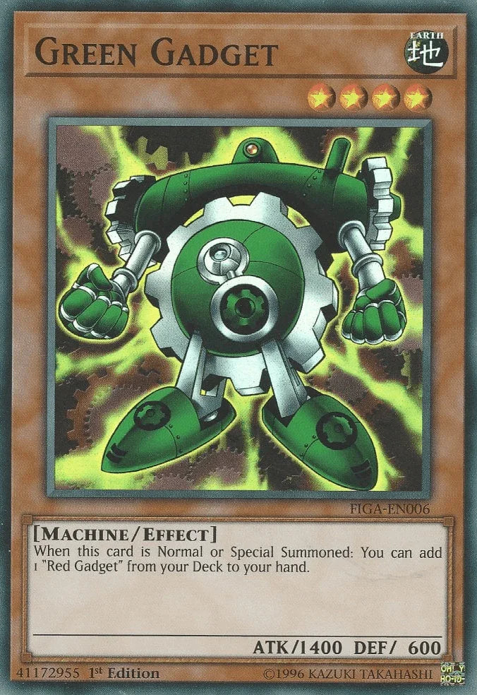 1st Edition, Earth, Effect Monster, Fists of the Gadgets, Machine, Super Rare Green Gadget [FIGA-EN006] Super Rare - Trading Card World