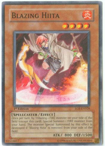 1st Edition, Common, Effect Monster, Enemy of Justice, Fire, Spellcaster, Unlimited Blazing Hiita [EOJ-EN028] Common - Trading Card World