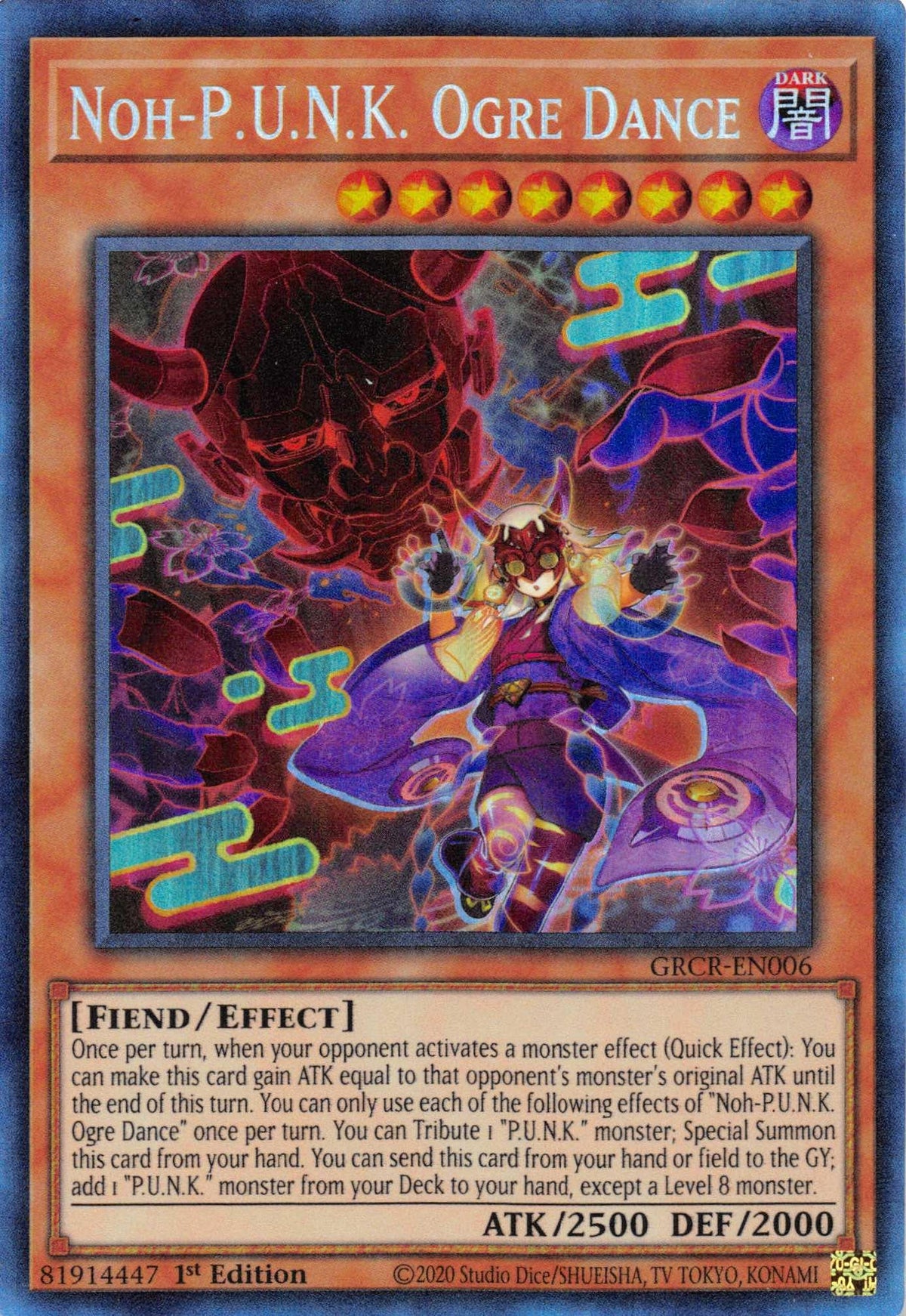 1st Edition, Collector's Rare, Dark, Effect Monster, Fiend, The Grand Creators Noh-P.U.N.K. Ogre Dance [GRCR-EN006] Collector's Rare - Trading Card World