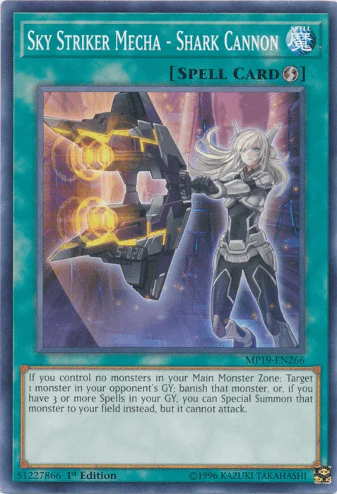 1st Edition, 2019 Gold Sarcophagus Tin Mega Pack, Common, Quick Play Spell, Spell, Unlimited Sky Striker Mecha - Shark Cannon [MP19-EN266] Common - Trading Card World