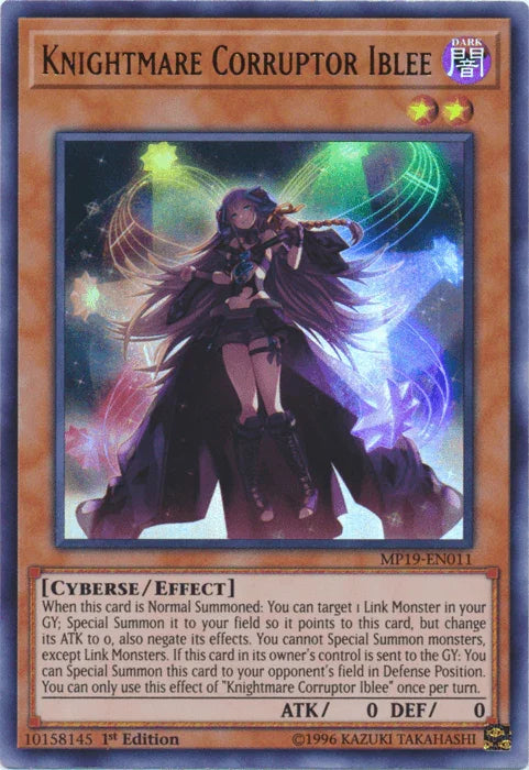 1st Edition, 2019 Gold Sarcophagus Tin Mega Pack, Cyberse, Dark, Effect Monster, Ultra Rare, Unlimited Knightmare Corruptor Iblee [MP19-EN011] Ultra Rare - Trading Card World