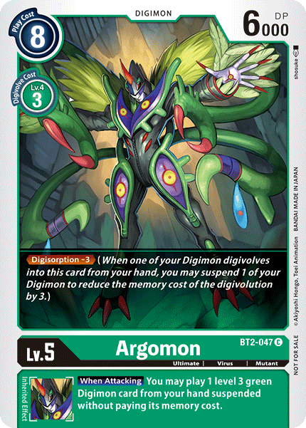 BT2-047, Common, Digimon, Green, Mutant, Release Special Booster Ver.1.5, Ultimate, Virus Argomon [BT2-047] (Alternate Art) [Release Special Booster Ver.1.5] - Trading Card World