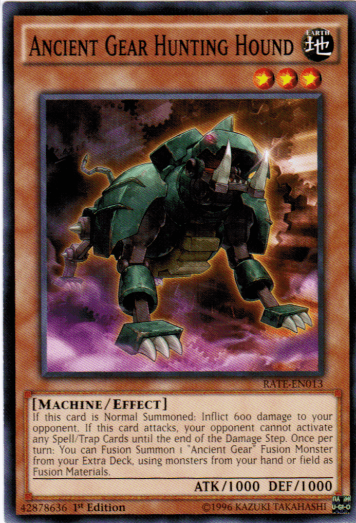 1st Edition, Common, Earth, Effect Monster, Machine, Raging Tempest, Unlimited Ancient Gear Hunting Hound [RATE-EN013] Common - Trading Card World