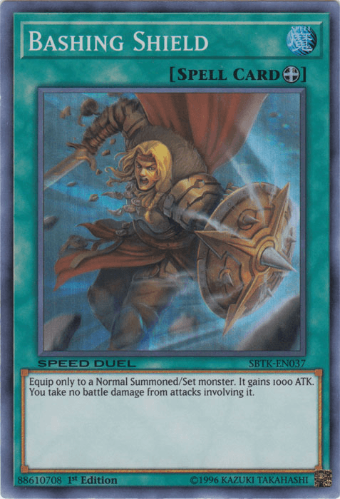 1st Edition, Equip Spell, Speed Duel: Trials of the Kingdom, Spell, Super Rare Bashing Shield [SBTK-EN037] Super Rare - Trading Card World