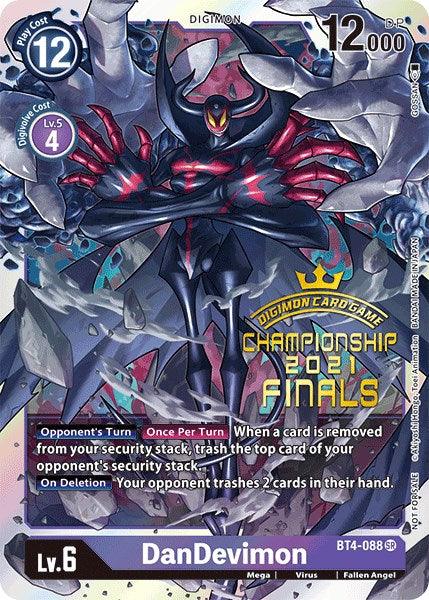 BT4-088, Digimon, Fallen Angel, Great Legend Promos, Mega, Purple, Super Rare, Virus DanDevimon [BT4-088] (2021 Championship Finals Event Pack Alt-Art Gold Stamp Set) [Great Legend Promos] - Trading Card World