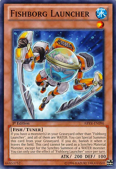1st Edition, Abyss Rising, Common, Fish, Tuner/Effect Monster, Unlimited, Water Fishborg Launcher [ABYR-EN096] Common - Trading Card World