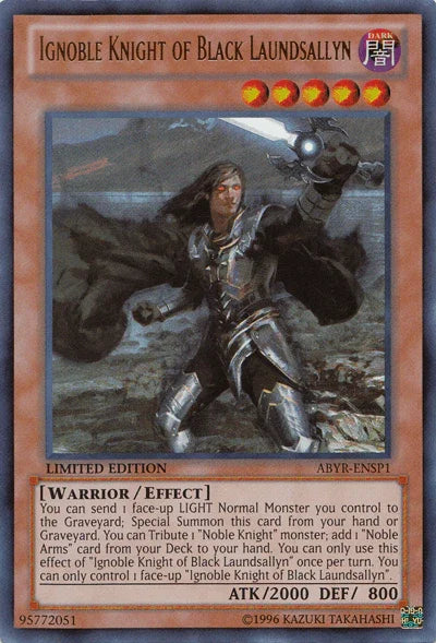 Abyss Rising, Dark, Effect Monster, Limited, Ultra Rare, Warrior Ignoble Knight of Black Laundsallyn [ABYR-ENSP1] Ultra Rare - Trading Card World