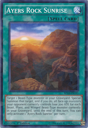 1st Edition, Battle Pack 3: Monster League, Normal Spell, Shatterfoil Rare, Spell Ayers Rock Sunrise [BP03-EN183] Shatterfoil Rare - Trading Card World