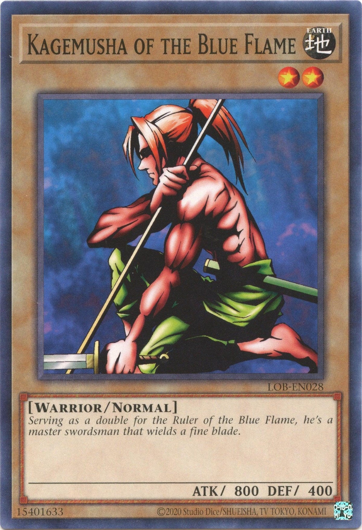 Common, Earth, Legend of Blue Eyes White Dragon (25th Anniversary Edition), Normal Monster, Unlimited, Warrior Kagemusha of the Blue Flame (25th Anniversary) [LOB-EN028] Common - Trading Card World