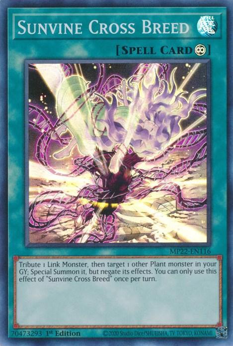 1st Edition, 2022 Tin of the Pharaoh's Gods, Continuous Spell, Spell, Super Rare Sunvine Cross Breed [MP22-EN116] Super Rare - Trading Card World