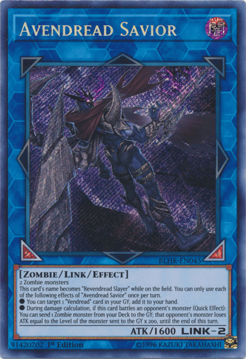 1st Edition, Battles of Legend: Hero's Revenge, Dark, Link/Effect Monster, Secret Rare, Zombie Avendread Savior [BLHR-EN045] Secret Rare - Trading Card World