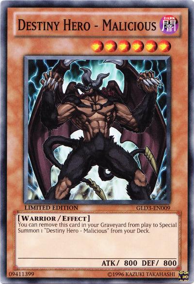 Common, Dark, Effect Monster, Gold Series 3, Limited, Warrior Destiny HERO - Malicious [GLD3-EN009] Common - Trading Card World
