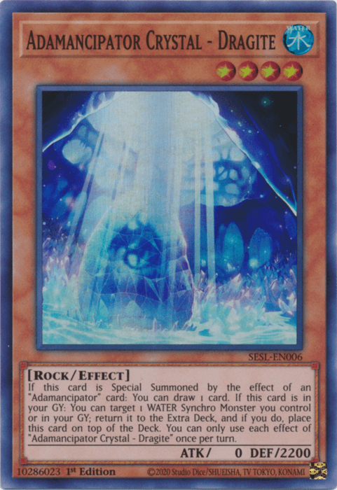 1st Edition, Effect Monster, Rock, Secret Slayers, Super Rare, Water Adamancipator Crystal - Dragite [SESL-EN006] Super Rare - Trading Card World