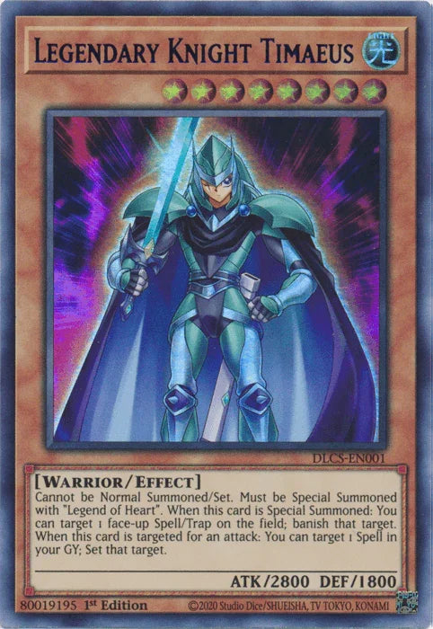 1st Edition, Dragons of Legend: The Complete Series, Effect Monster, Light, Ultra Rare, Warrior Legendary Knight Timaeus (Purple) [DLCS-EN001] Ultra Rare - Trading Card World