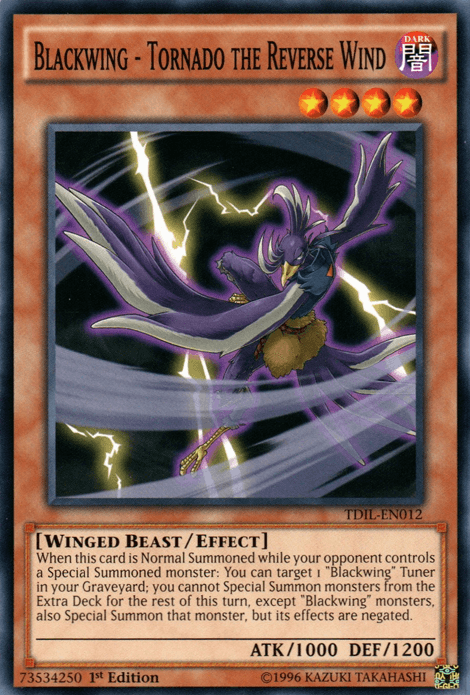 1st Edition, Common, Dark, Effect Monster, The Dark Illusion, Unlimited, Winged Beast Blackwing - Tornado the Reverse Wind [TDIL-EN012] Common - Trading Card World