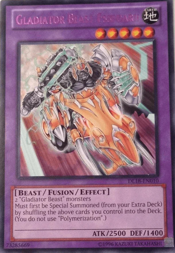 Beast, Duelist League Promo, Earth, Fusion/Effect Monster, Rare, Unlimited Gladiator Beast Essedarii (Purple) [DL18-EN010] Rare - Trading Card World