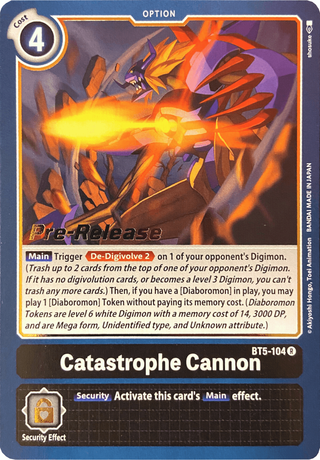 Battle of Omni Pre-Release Promos, Black, BT5-104, Option, Rare Catastrophe Cannon [BT5-104] [Battle of Omni Pre-Release Promos] - Trading Card World