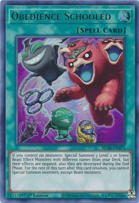 1st Edition, Battles of Legend: Armageddon, Normal Spell, Spell, Ultra Rare Obedience Schooled [BLAR-EN071] Ultra Rare - Trading Card World