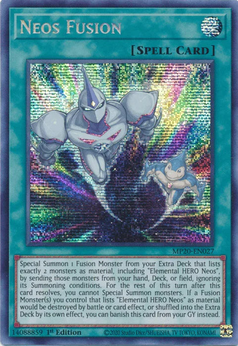 1st Edition, 2020 Tin of Lost Memories, Normal Spell, Prismatic Secret Rare, Spell Neos Fusion [MP20-EN027] Prismatic Secret Rare - Trading Card World