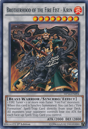 1st Edition, 2014 Mega-Tins Mega Pack, Beast-Warrior, Fire, Rare, Synchro/Effect Monster Brotherhood of the Fire Fist - Kirin [MP14-EN094] Rare - Trading Card World
