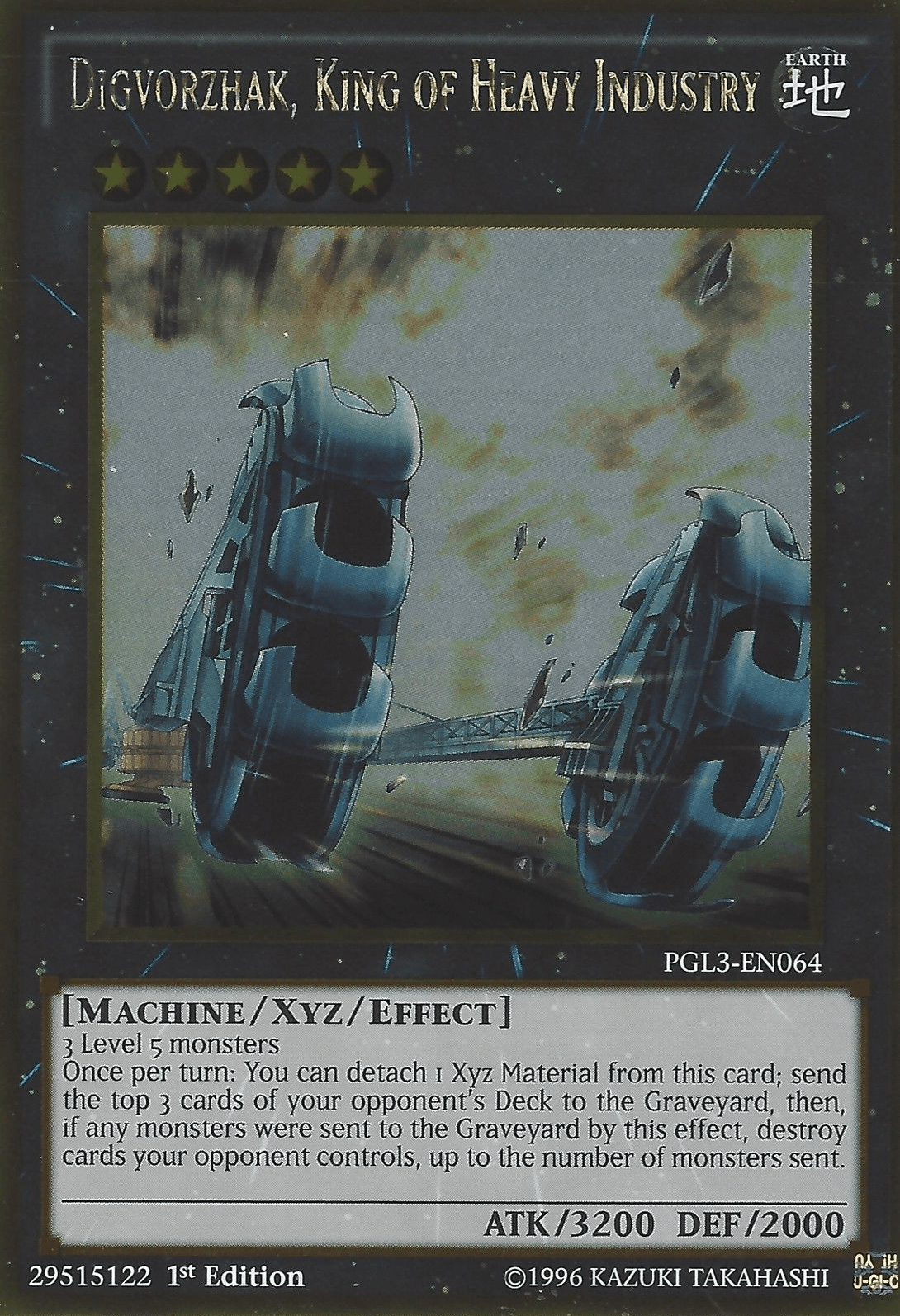 1st Edition, Earth, Gold Rare, Machine, Premium Gold: Infinite Gold, Xyz/Effect Monster Digvorzhak, King of Heavy Industry [PGL3-EN064] Gold Rare - Trading Card World