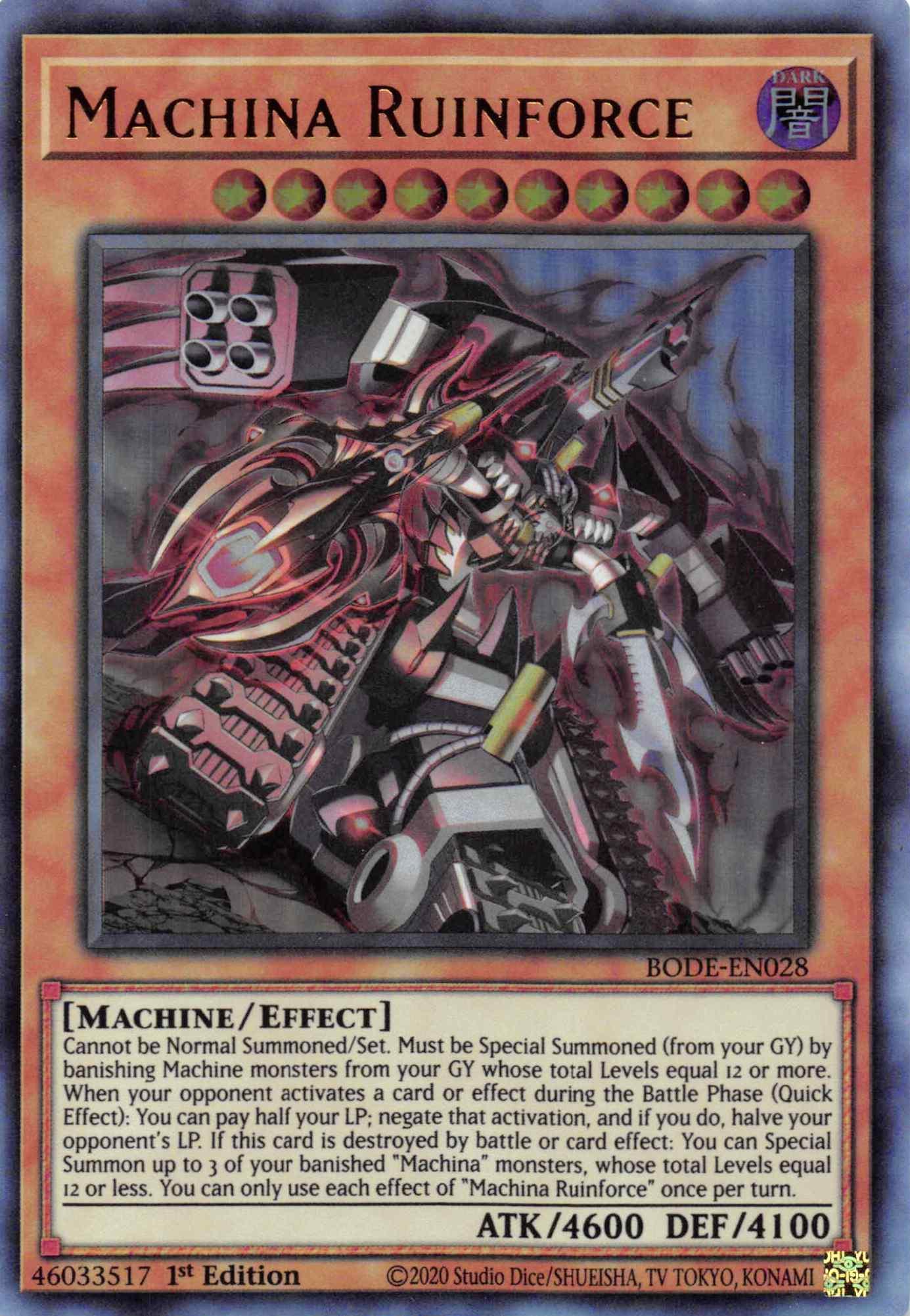 1st Edition, Burst of Destiny, Dark, Effect Monster, Machine, Ultra Rare Machina Ruinforce [BODE-EN028] Ultra Rare - Trading Card World
