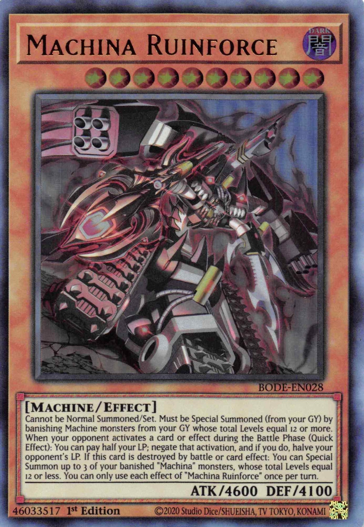 1st Edition, Burst of Destiny, Dark, Effect Monster, Machine, Ultra Rare Machina Ruinforce [BODE-EN028] Ultra Rare - Trading Card World