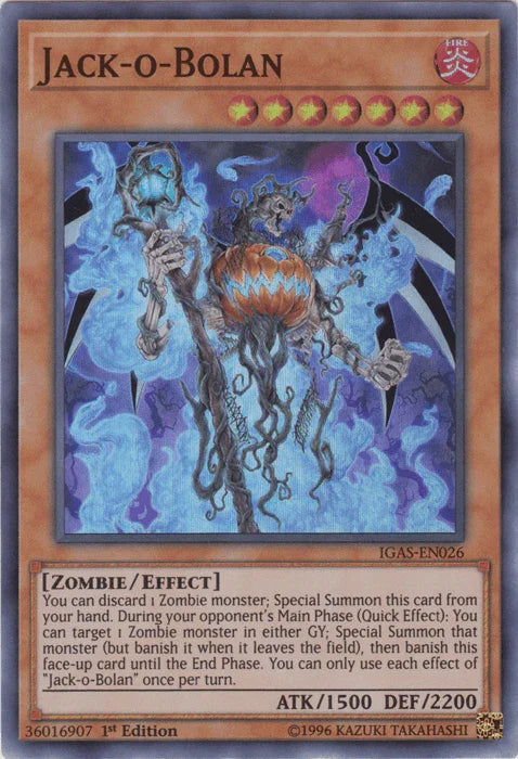 1st Edition, Effect Monster, Fire, Ignition Assault, Super Rare, Unlimited, Zombie Jack-o-Bolan [IGAS-EN026] Super Rare - Trading Card World