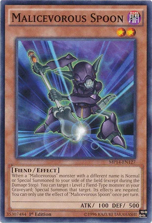 1st Edition, 2014 Mega-Tins Mega Pack, Common, Dark, Effect Monster, Fiend Malicevorous Spoon [MP14-EN127] Common - Trading Card World