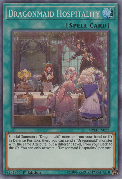 1st Edition, Mystic Fighters, Normal Spell, Spell, Super Rare Dragonmaid Hospitality [MYFI-EN023] Super Rare - Trading Card World