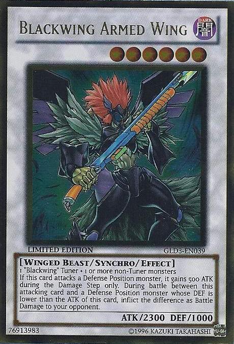 Dark, Gold Rare, Gold Series 3, Limited, Synchro/Effect Monster, Winged Beast Blackwing Armed Wing [GLD3-EN039] Gold Rare - Trading Card World