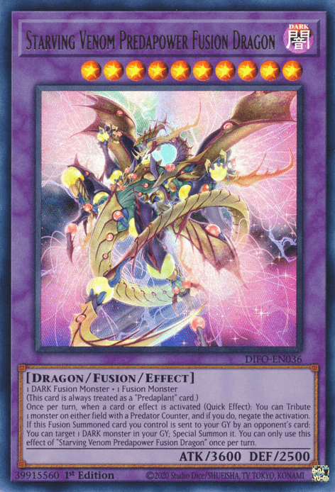 1st Edition, Dark, Dimension Force, Dragon, Fusion/Effect Monster, Ultra Rare Starving Venom Predapower Fusion Dragon [DIFO-EN036] Ultra Rare - Trading Card World