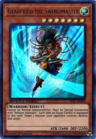 1st Edition, Effect Monster, Light, Speed Duel: Scars of Battle, Ultra Rare, Warrior Gearfried the Swordmaster [SBSC-EN009] Ultra Rare - Trading Card World
