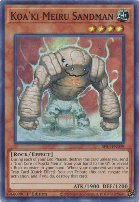 1st Edition, Earth, Effect Monster, Rock, Secret Slayers, Super Rare Koa'ki Meiru Sandman [SESL-EN049] Super Rare - Trading Card World