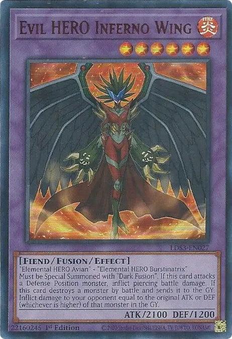 1st Edition, Fiend, Fire, Fusion/Effect Monster, Legendary Duelists: Season 3, Ultra Rare Evil HERO Inferno Wing (Red) [LDS3-EN027] Ultra Rare - Trading Card World