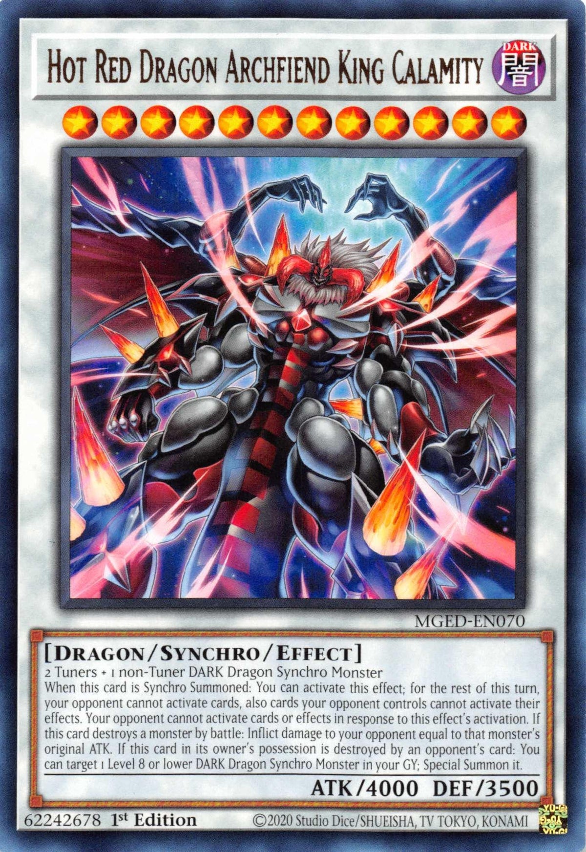 1st Edition, Dark, Dragon, Maximum Gold: El Dorado, Rare, Synchro/Effect Monster Hot Red Dragon Archfiend King Calamity [MGED-EN070] Rare - Trading Card World