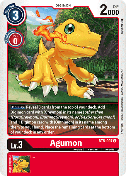 Battle of Omni, BT5-007, Common, Digimon, Red, Reptile, Rookie, Vaccine Agumon [BT5-007] [Battle of Omni] - Trading Card World