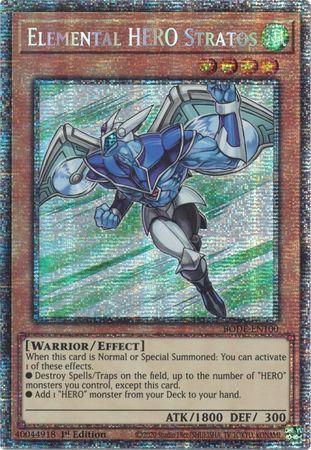 1st Edition, Burst of Destiny, Effect Monster, Starlight Rare, Warrior, Wind Elemental HERO Stratos [BODE-EN100] Starlight Rare - Trading Card World