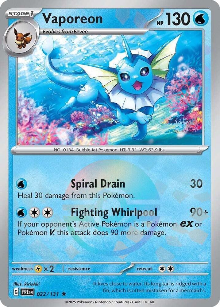 022, Holofoil, Lightning [x2], Rare, Scarlet & Violet: Prismatic Evolutions, Water Vaporeon (022/131) (Poke Ball Pattern) [Scarlet & Violet: Prismatic Evolutions] - Trading Card World